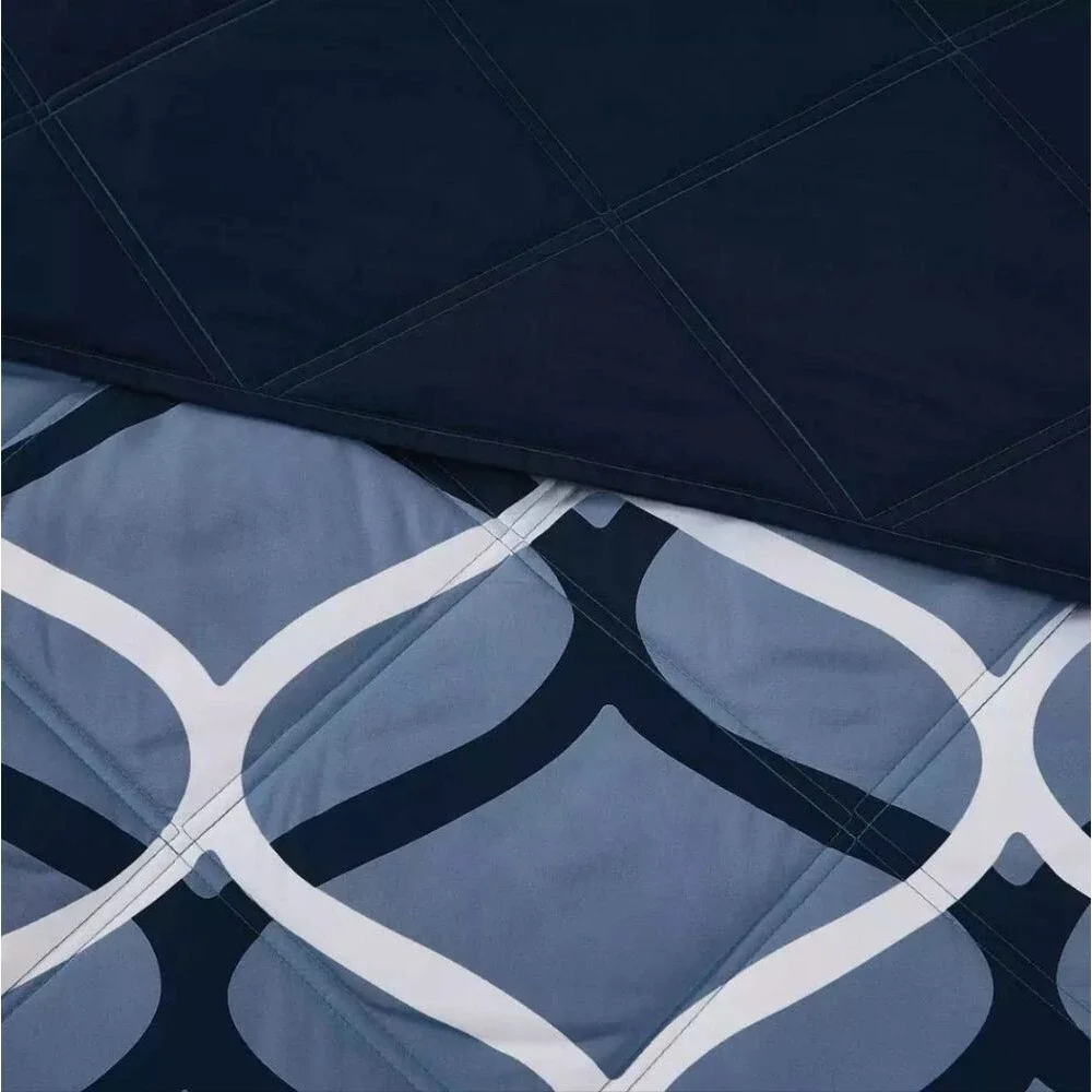 SEASONS Queen Alternative Down Diamond Quilted Reversible Comforter Navy Blue